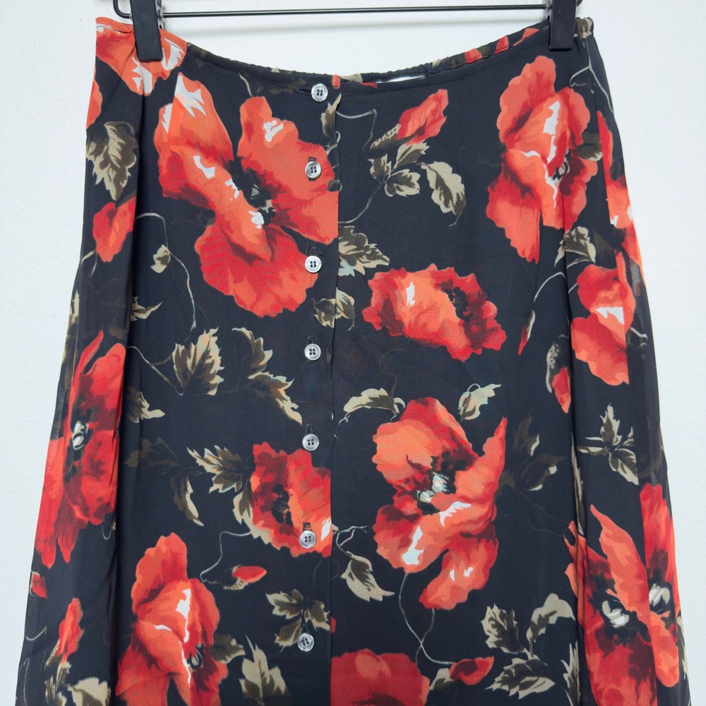 VTG 90s Fairy Grunge Women Skirt Small Black‎ Red Floral Button Whimsigoth Maxi - Picture 2 of 7